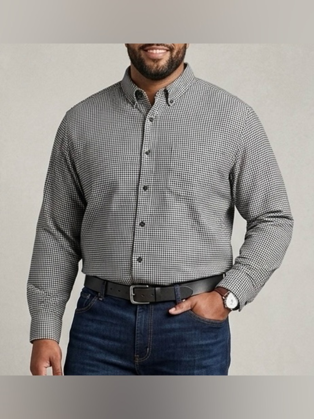 L.L. Bean Wicked Good Flannel Shirt Black White Houndstooth Button Down Cotton
